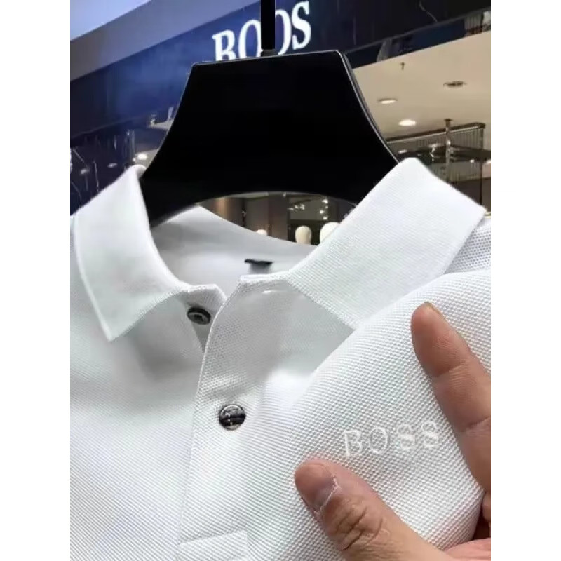 BOSS纯棉刺绣POLO衫男士商务短袖T恤 白色 短袖 M 165/84A