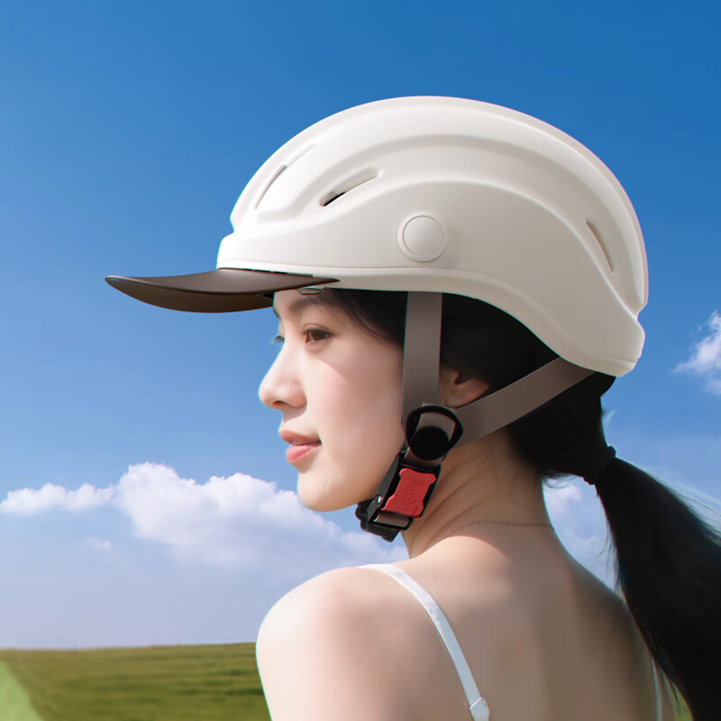 两只小蜜蜂3C认证摩托车头盔男女士电瓶电动车半盔A类夏四季通用机车安全帽 哑光杏【清凉面巾+帽檐】A类3C 【均码】男女通用