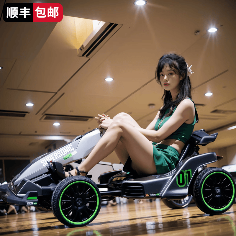 WORK BABY成人亲子儿童电动车漂移卡丁车可坐大人男女小孩四轮遥控礼物玩具 C款灰色+12V大电+遥控+自驾+长度调节