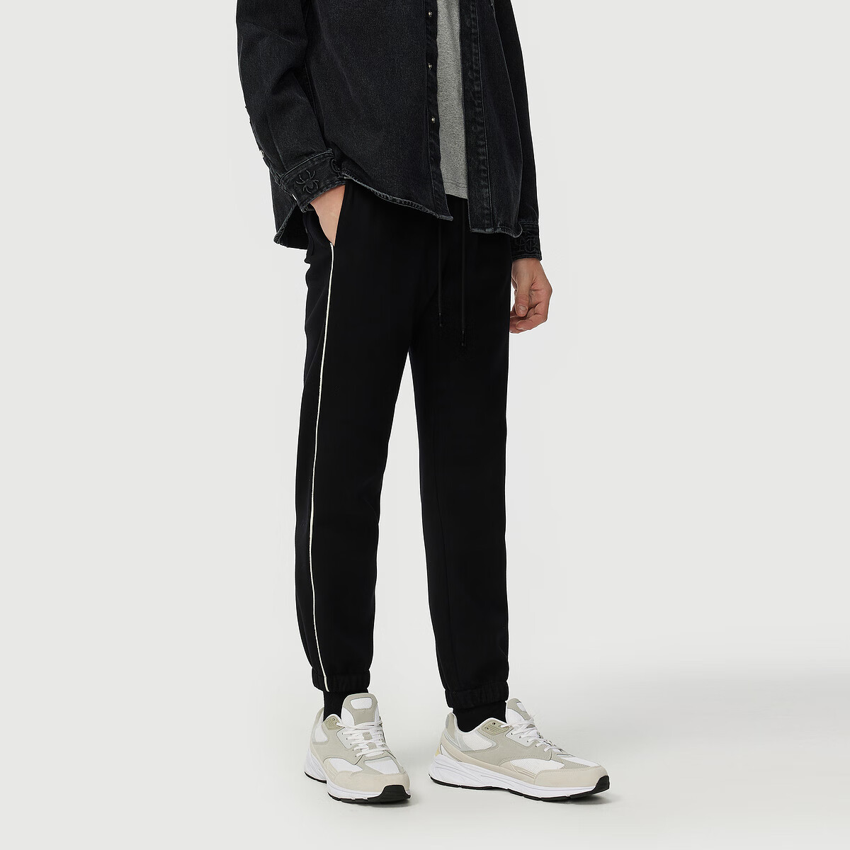 C'N'C【奢侈品衣服】CNC25新款磨毛束脚休闲裤男刺绣logo束脚长裤 黑色 36 (180/92A)