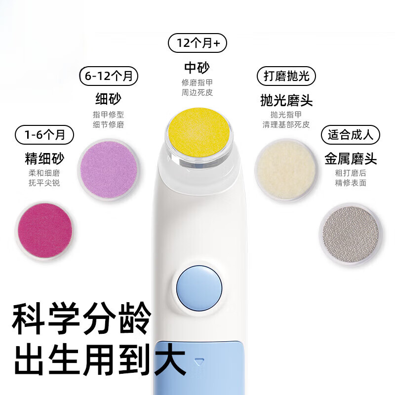 洽苒【日本】婴儿电动磨甲器指甲剪神器不伤手碰到肉自动停防夹肉打磨 优雅白 【赠5磨头+收纳袋+电池】