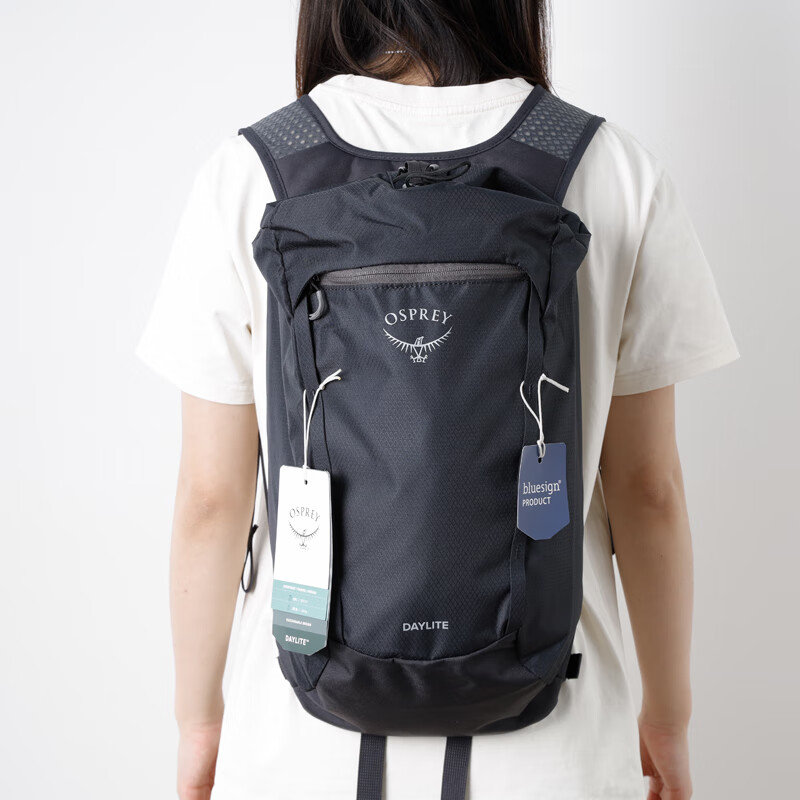 OSPREY小鹰日光户外徒步通勤双肩包骇客轻量登山旅行包男女同款休闲背包 黑色(日光15L)10002930