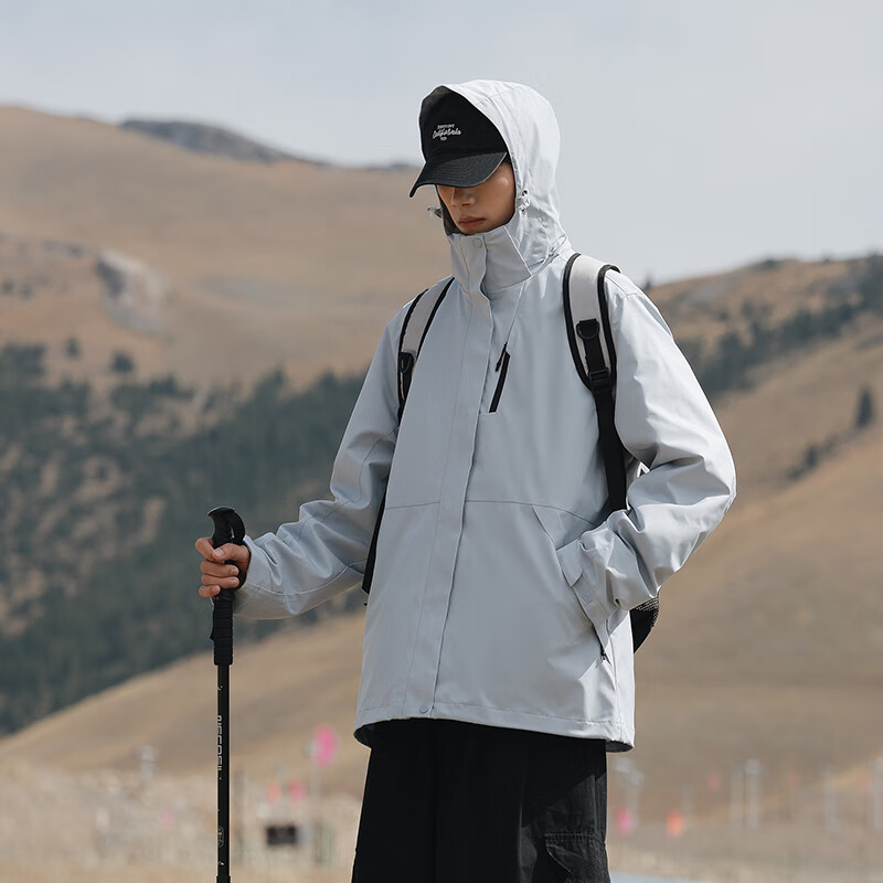 东方骆驼三合一夹克男士冲锋外套春秋户外上衣情侣款宽松休闲山系登山服 紫色 M