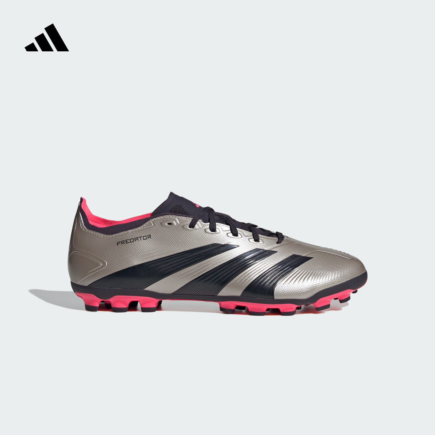 adidas PREDATOR LEAGUE人造草皮2G/3G AG定制短钉足球鞋阿迪达斯 金属银灰色/黑色/漩涡荧光红 42