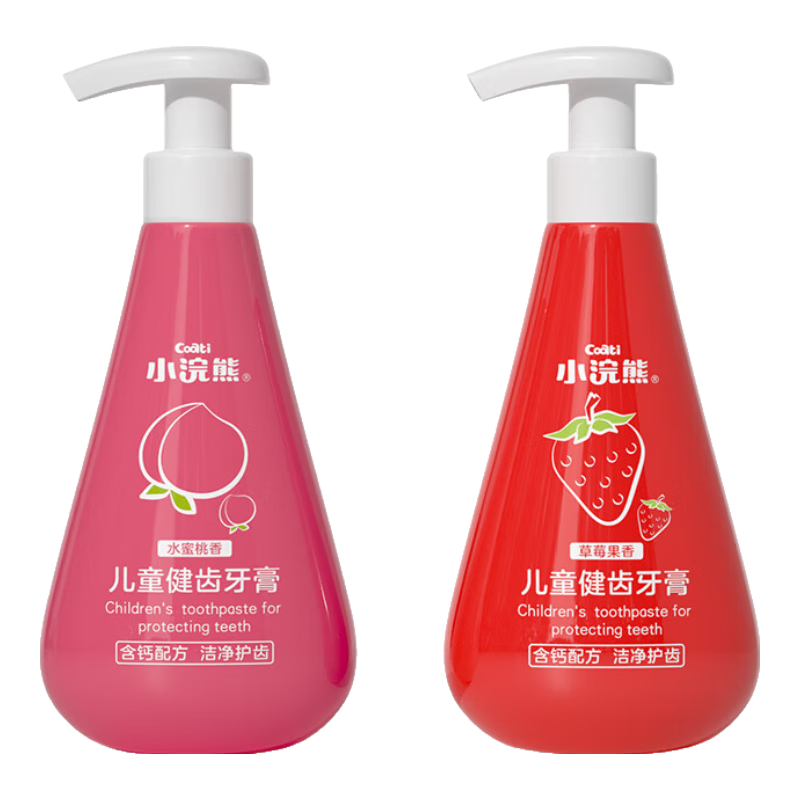 小浣熊儿童牙刷牙膏套装宝宝6-12岁不含氟护齿牙膏换牙期水果味 儿童健齿牙膏120g*2