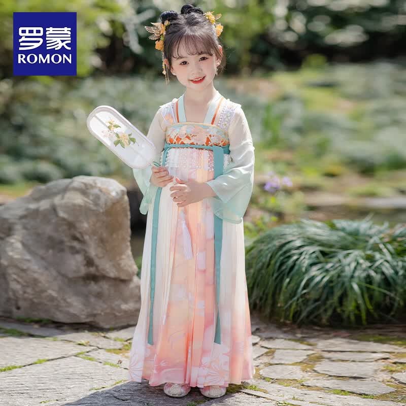 罗蒙女童汉服夏季款2026款儿童中国风原创齐胸襦裙唐装毕业演出服 HQ1189 菊粉襦裙 130 京东折扣/优惠券