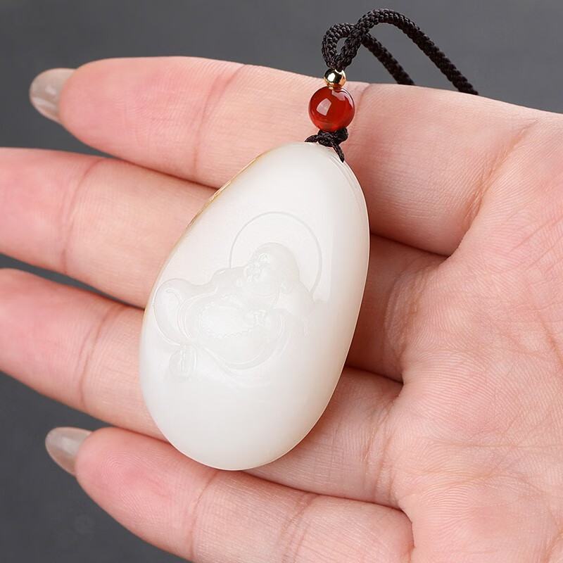 玉籽谣孤品大师工艺和田玉籽料玉佛吊坠女士款弥勒佛玉坠