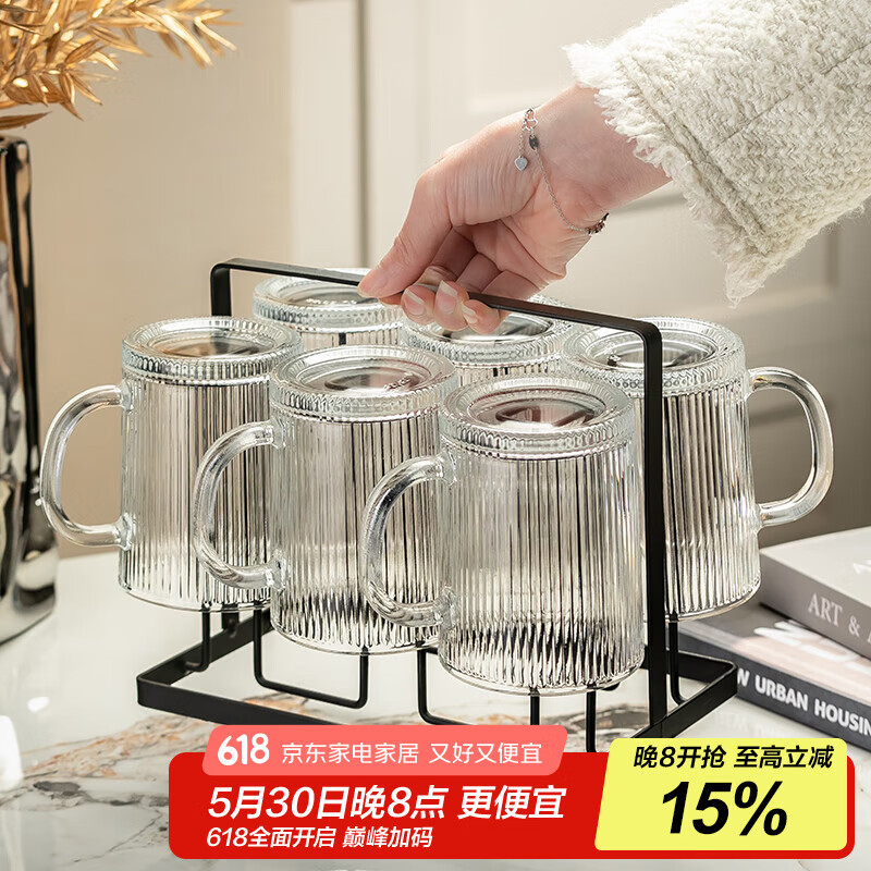 格娜斯高颜值玻璃杯套装家用喝水杯子耐热水杯带把家庭待客泡茶杯牛奶杯