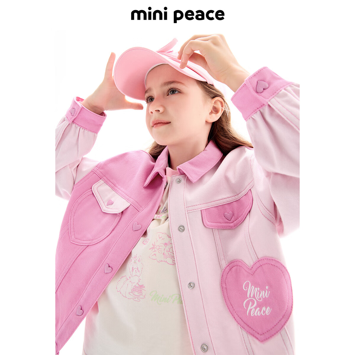 MiniPeace太平鸟童装秋新女童牛仔外套F2BJE3A09 粉红色 120cm