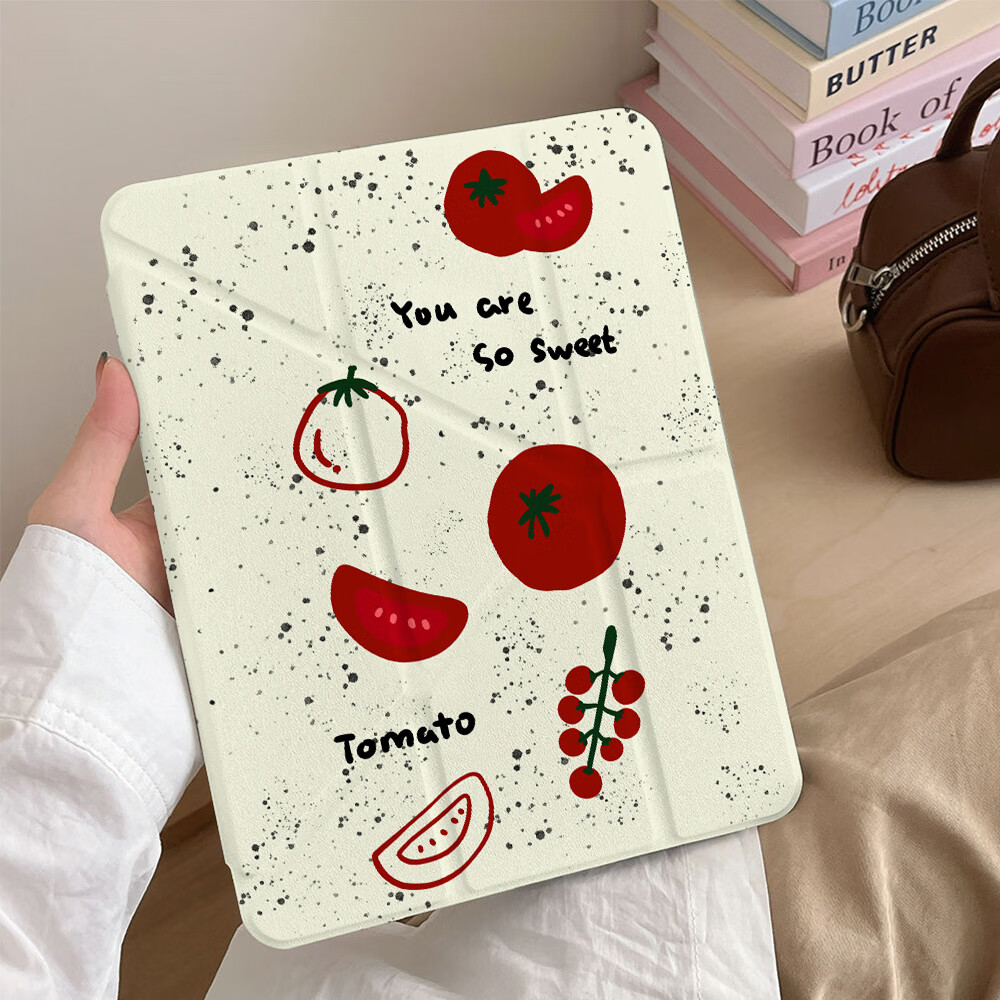 适用于ipad10代10.9平板保护套Y折9.7寸卡通10.2保护壳iPad11 202 BB459-【番茄】笔槽款 iPad5/6代-9.7寸