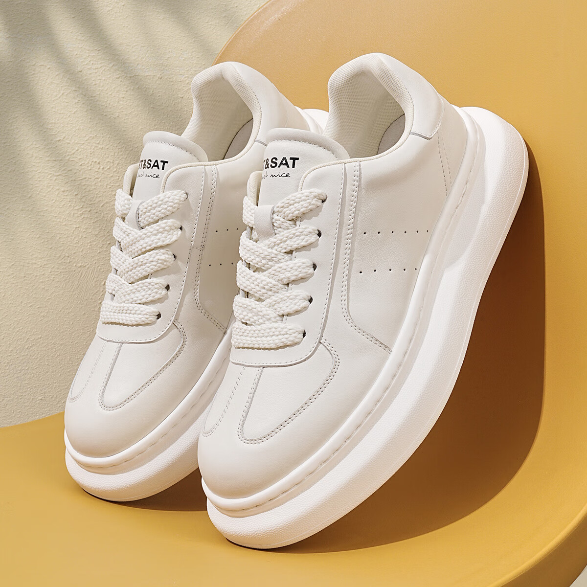 星期六男鞋时尚头层牛皮男士厚底增高休闲运动鞋透气板鞋小白鞋子男