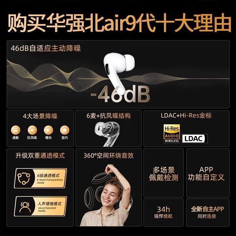 DEKULI【顶配Pro9代丨ANC主动降噪】华强北蓝牙耳机Air无线pods9超长续航适配苹果iPhone16/15安卓入耳式 【白色顶配版】ANC降噪+数显 【全功能版】滑动调音+空间音频