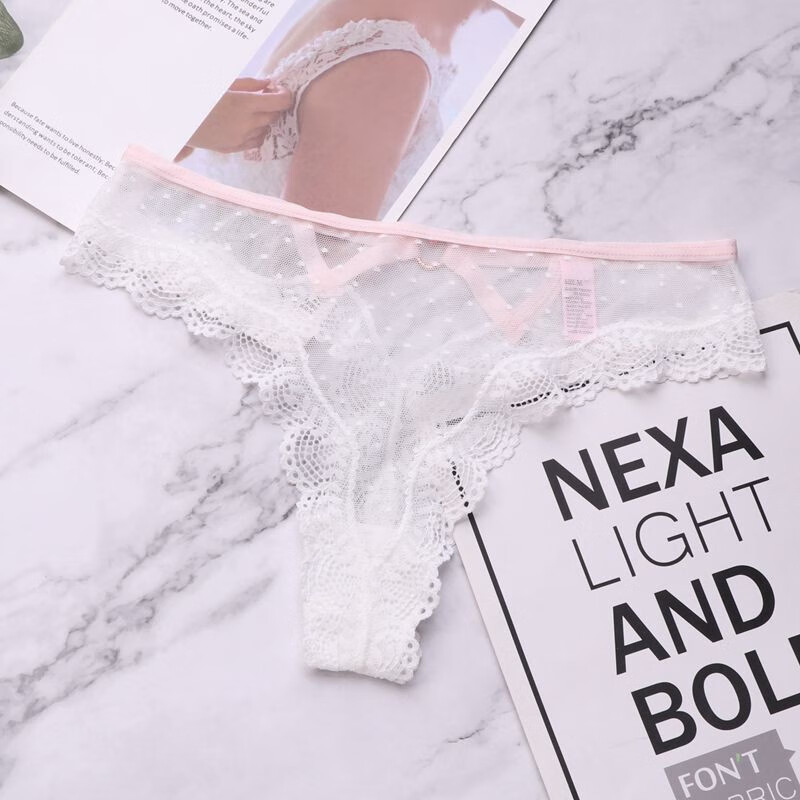 锦苡2条礼盒装欧美性感内裤女蕾丝边透气网纱丁字裤t裤棉裆舒适小裤女 （酒红+酒红） 2条 均码 适合90-115斤