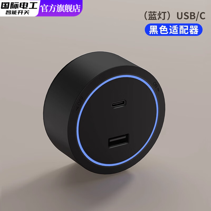 国际电工黑胡桃木纹轨道插座可移动导轨插排复古滑轨带线一键断电插座开关 USB+Type-c适配器带蓝灯