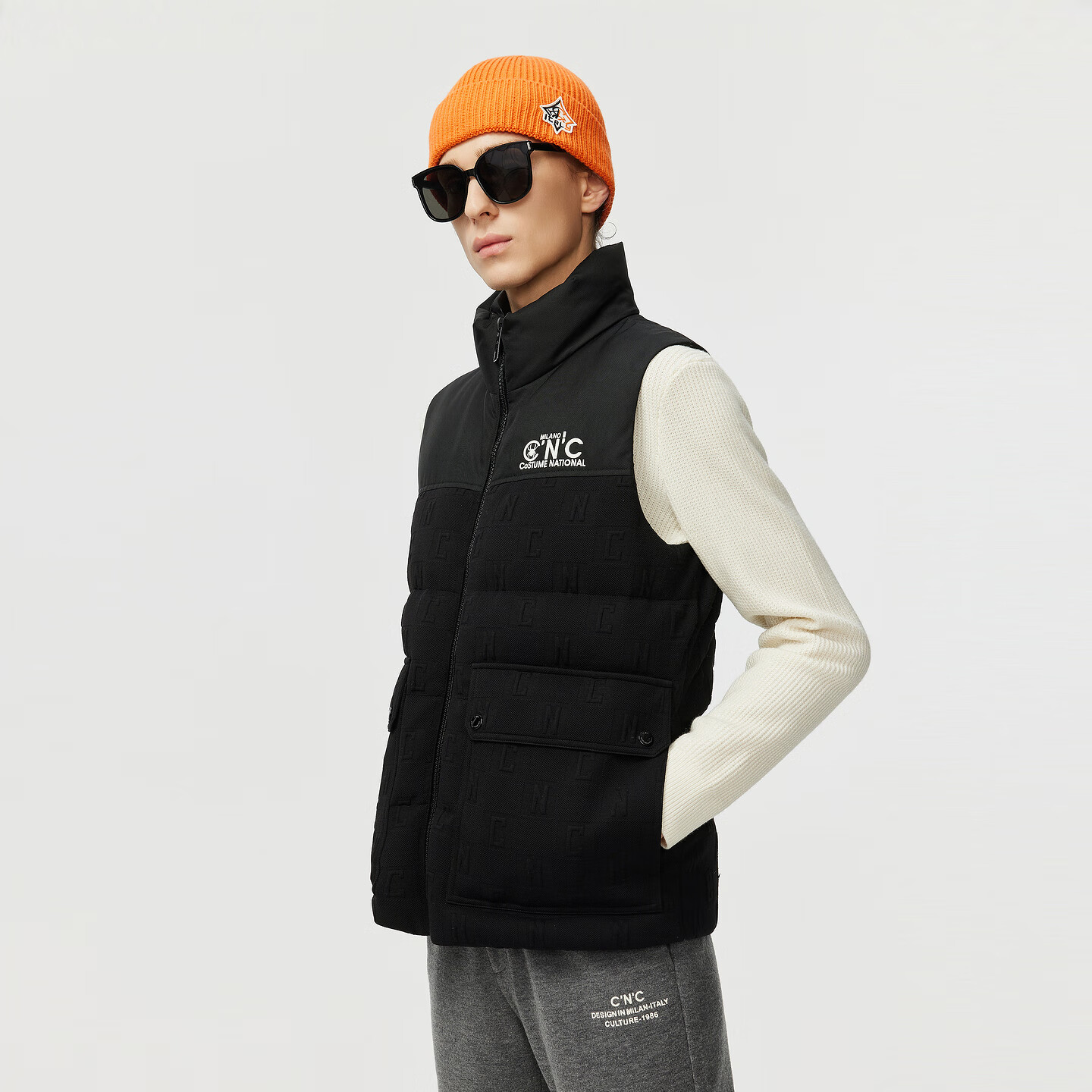 C'N'C【奢侈品衣服】CNC男装25秋冬新款男士羽绒马甲立领鸭绒外套 黑色花版 54 /XL/(185/100A)
