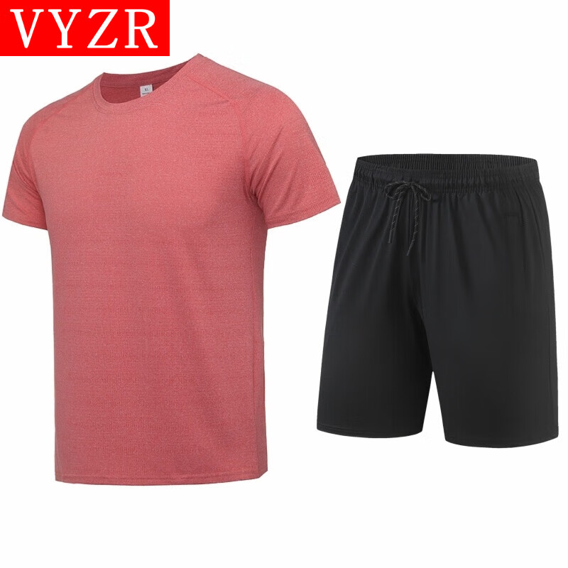 VYZR运动套装男健身衣服速干夏季冰丝短袖短裤t恤羽毛球衣跑步训练服 花红色+黑色 S