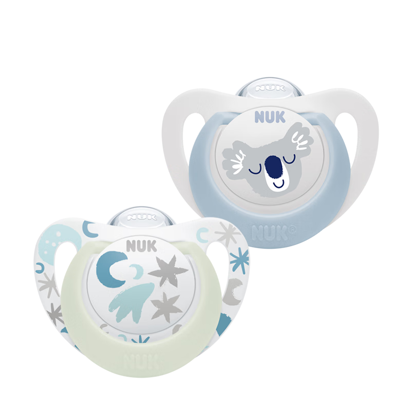 NUK德国智选硅胶安抚奶嘴婴儿日夜组合款0到6个月2个装防胀气防龅牙 