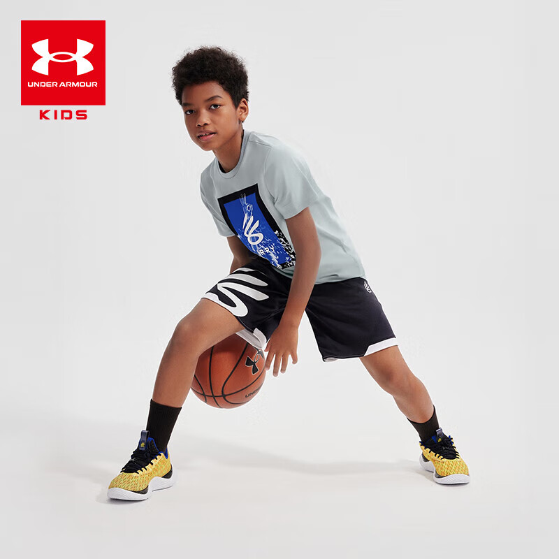 安德玛（Under Armour）童装短袖T恤男童夏篮球运动短袖圆领T恤上衣 灰色 160 【尺码偏小，按正常拍大一码】