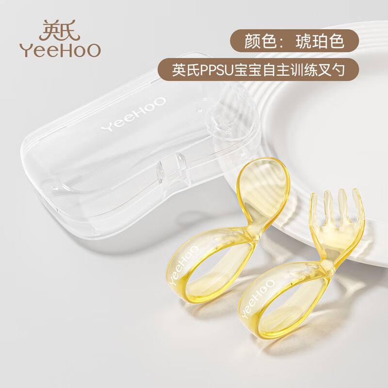 英氏（YEEHOO）婴儿学吃饭训练叉勺一岁宝宝自主进食勺子辅食勺儿童餐具套装