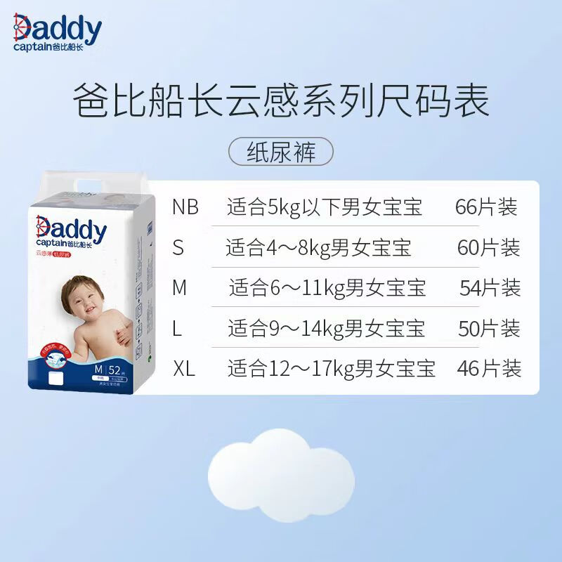 爸比船长云感薄系列纸尿裤拉拉裤 超大吸量无感裸感婴儿透气亲肤 S码纸尿裤60片