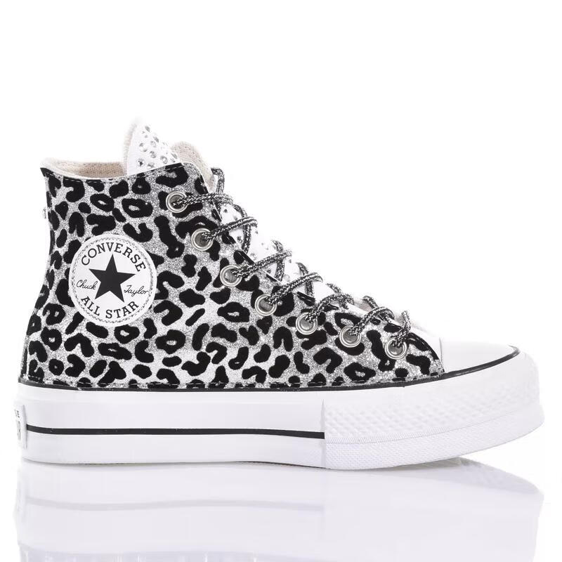 匡威（Converse）匡威厚底帆布鞋女銀黑撞色個(gè)性定制手繪運(yùn)動(dòng)休閑鞋 花色 38
