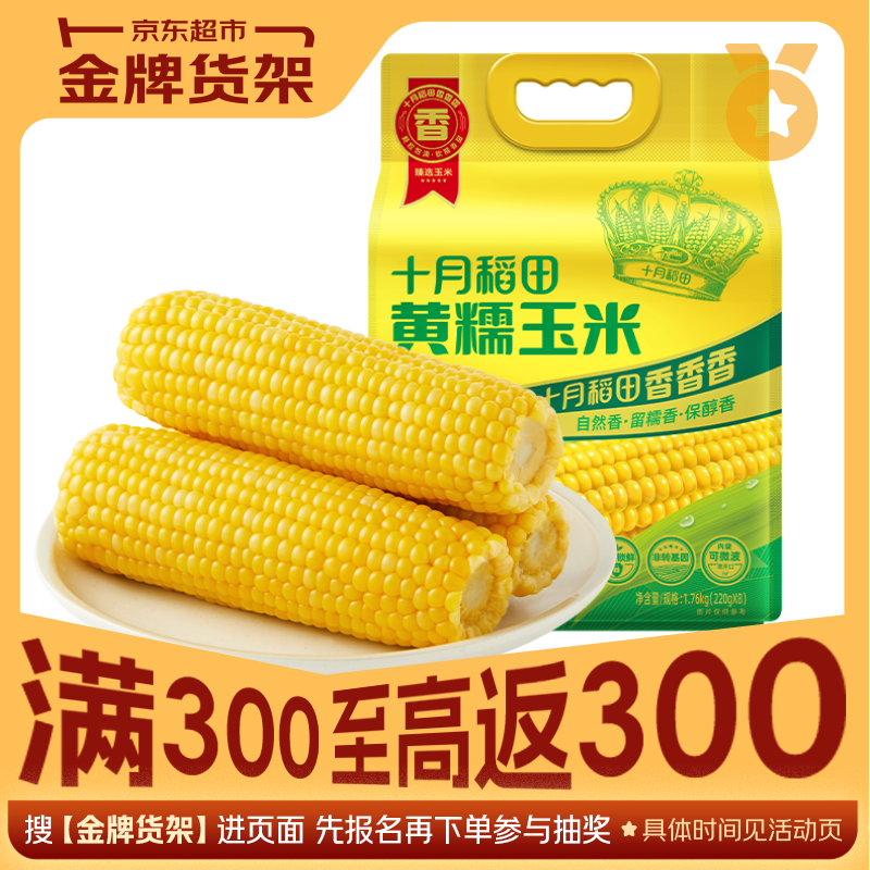十月稻田 黄糯玉米 3.52斤(220g*8根) 东北甜黏玉米棒 早餐苞米 真空包装