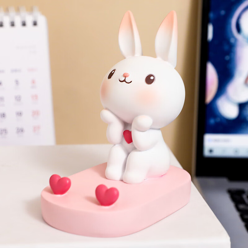 珍格（zhenge） 手机桌面支架个性创意卡通可爱小兔支撑架办公室桌上装饰品兔子手机配件支架小摆件 兔子手机支架-粉色