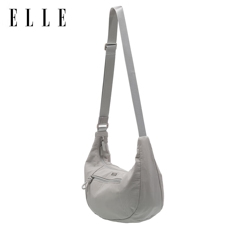 ELLE斜挎包牛角包时尚包包女单肩包挎包通勤潮流小众高级感小包腋下 浅灰色