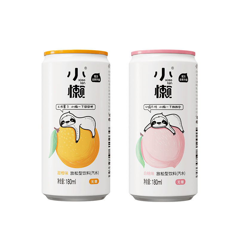 酷发小懒气泡水-夏日甜橙白桃零糖汽水新店新品饮料 甜橙味【】 小懒气泡水【180ml*6罐装】