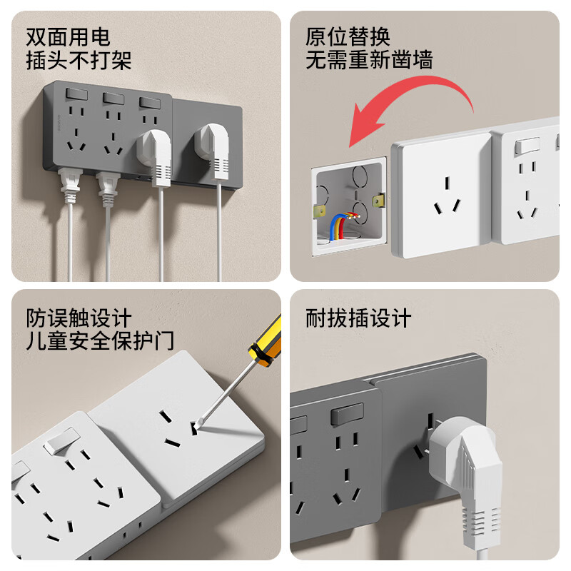 国际电工(FDD)扩展插座86型明装拓展开关插座厨房多功能插排原位替换无线转换器 白色三开21孔-向右扩展-基础款