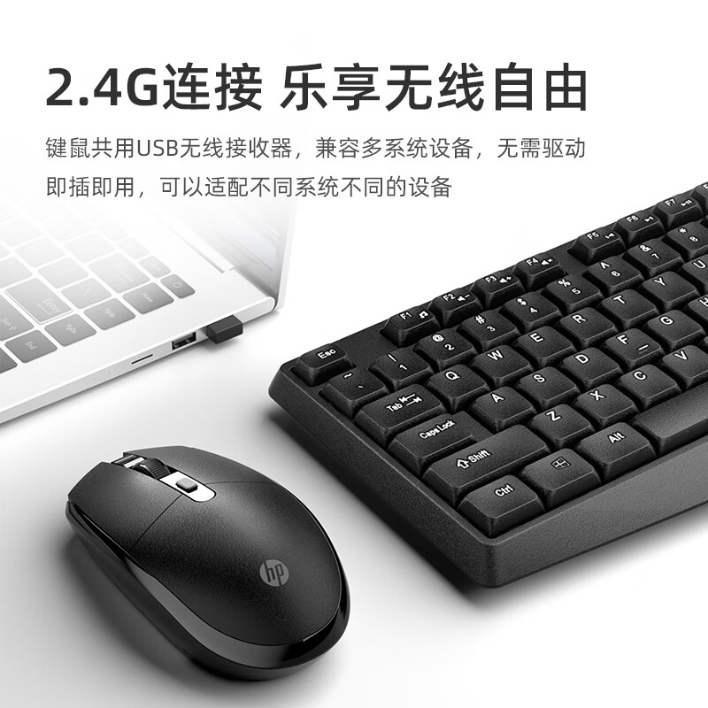 惠普(HP)无线键盘办公键盘鼠标套装商务笔记本台式电脑通用轻音104键2.4G键鼠套装 CS10L键鼠套装【静音按键】