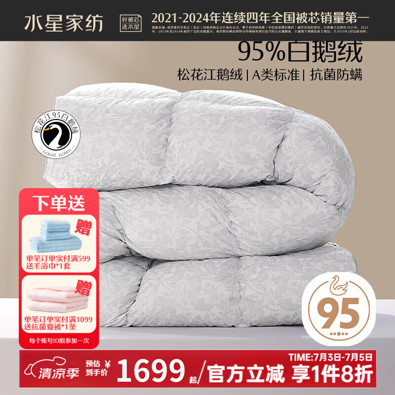 水星家紡 95%鵝絨被子白鵝絨羽絨被冬季空調(diào)被芯單人雙人被褥四季 【松花江絨】游走·凝固瞬間 150x210cm(適配1.2米床套件)