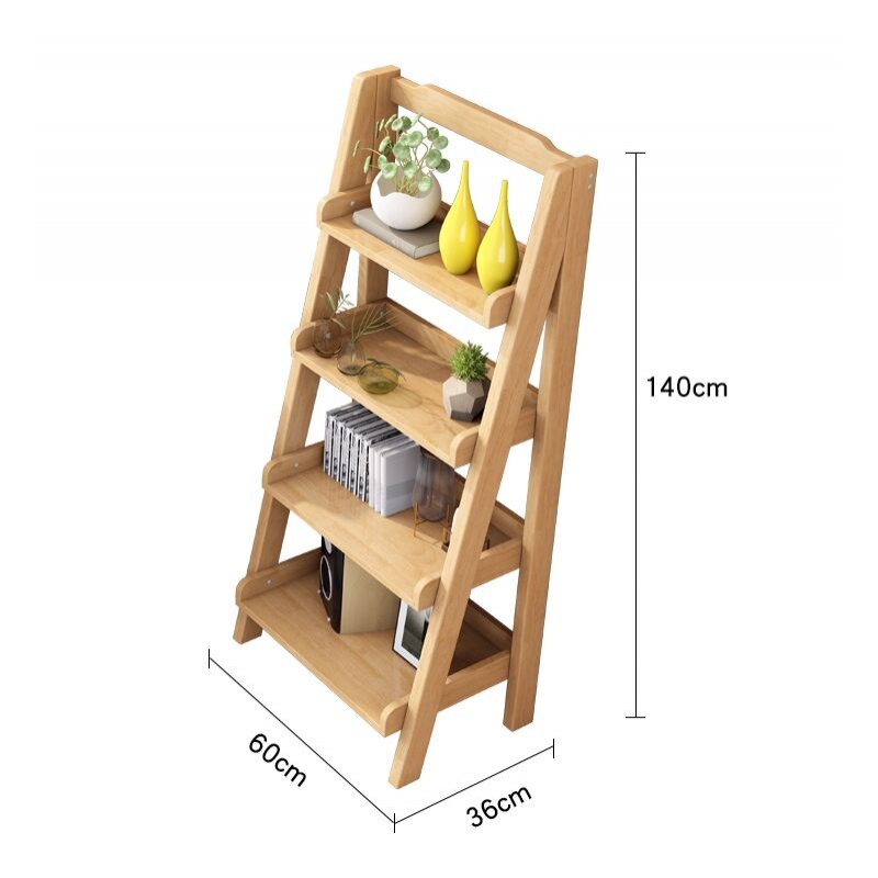 姚先森实木梯形多层置物书架阶梯式小型北欧卧室客厅阳台落地白色收纳