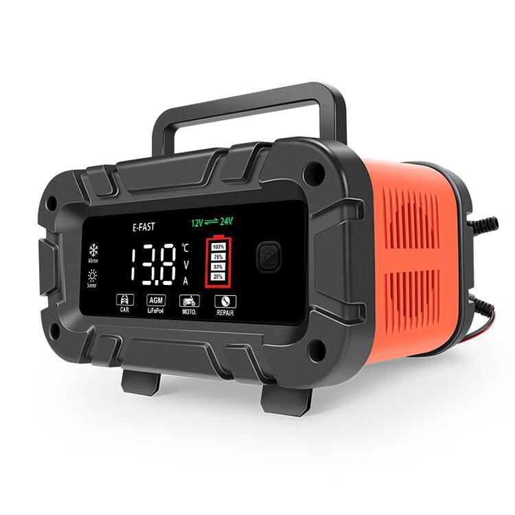 赛乐透EFAST7段式12V24V机车电瓶充电机汽车电瓶智能充电器 TK-700红色欧规