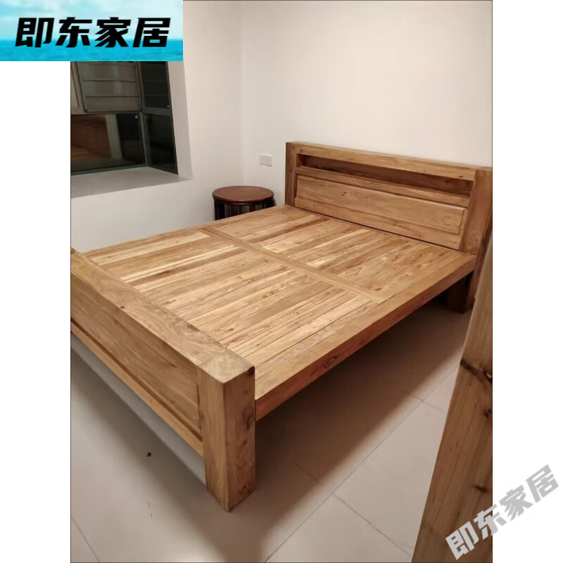 A家榻榻米純實木床簡約現(xiàn)代矮床老榆木單雙人床無床頭靠背結(jié)實架子床 儲物高床尾包郵包安裝)油漆木蠟 2000mm*2000mm