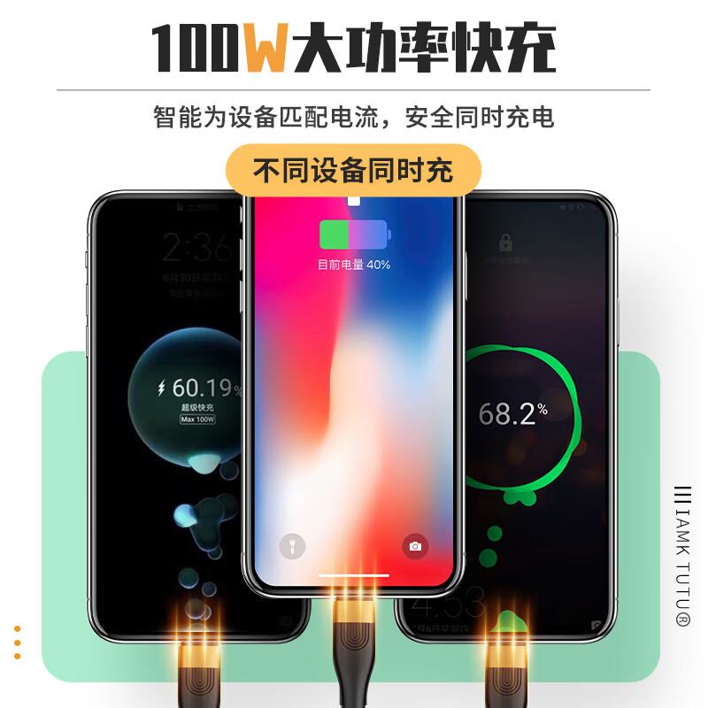 唯即 车载充电线三合一汽车typec公头快充数据线汽车投屏C口一拖三传输适用奔驰特斯拉宝马奥迪通用 【升级款】支持Carplay/Carlife投屏