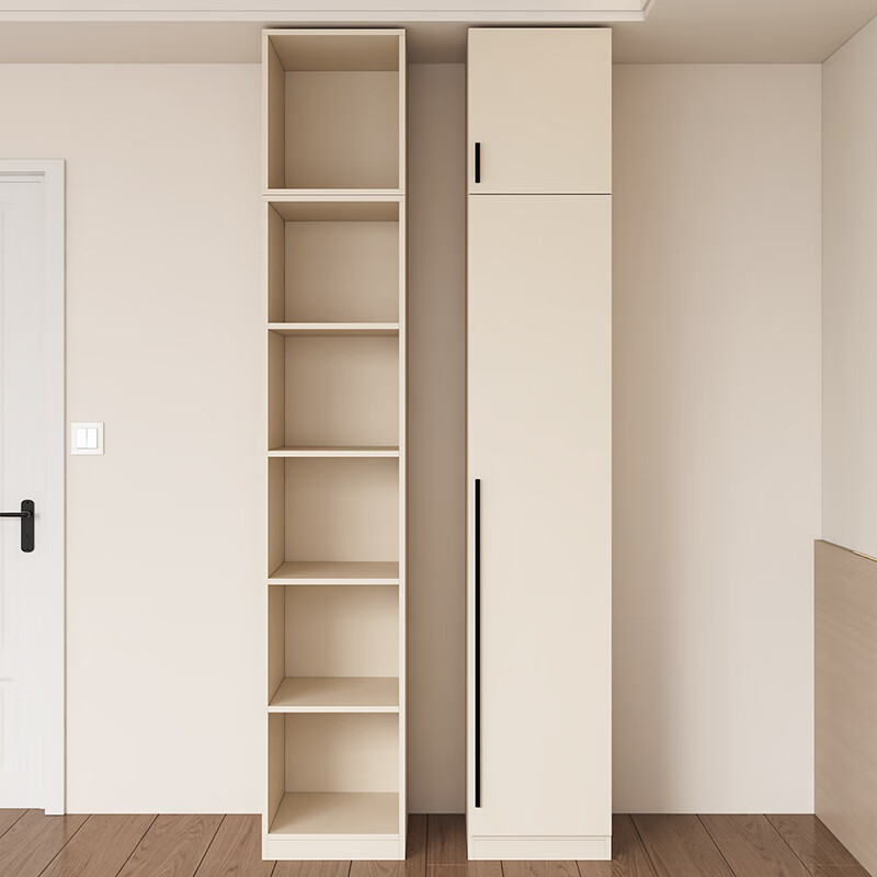 雨村实木生态板卧室简约衣柜定制转角衣柜奶油风收纳储物大容量衣柜 两门抽屉衣柜+边柜+书桌柜+顶柜