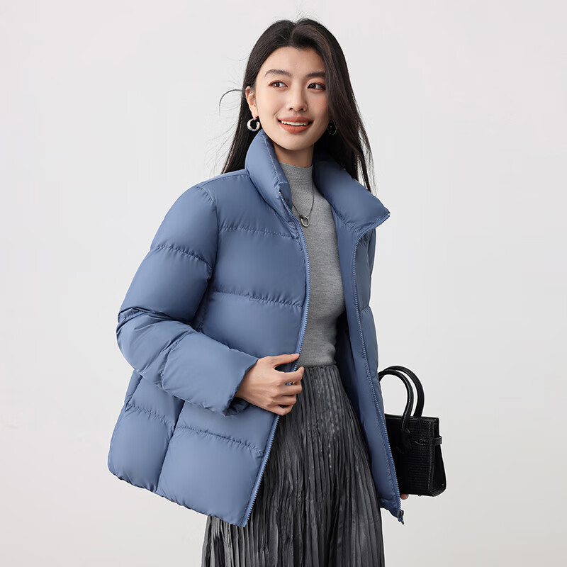 鸭鸭(YAYA)女士羽绒服保暖运动简约立领潮流休闲时尚冬季面包服短款外套 纯黑色 S