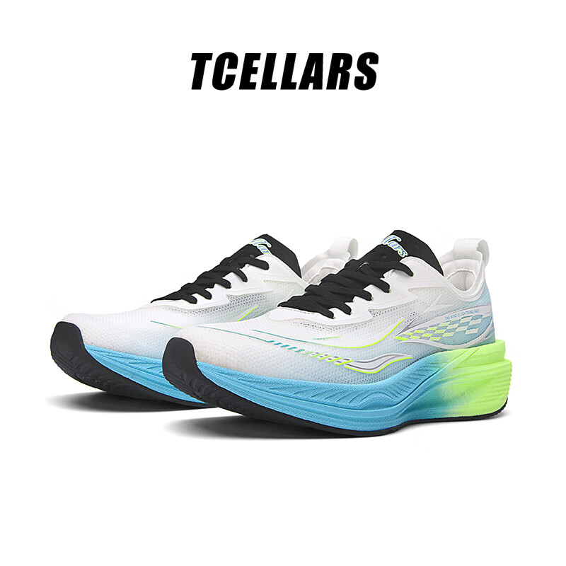 Tcellars跑步鞋男鞋冬季新款轻质缓震慢跑鞋网面透气男士休闲户外运动鞋子 荧光蓝 39