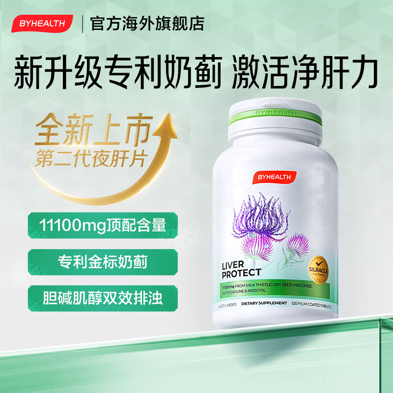 BYHEALTH夜肝片汤臣倍健二代升级护肝片奶蓟草水飞蓟宾11100mg肌醇胆碱 第二代专利进阶升级120粒【8周改善指标】
