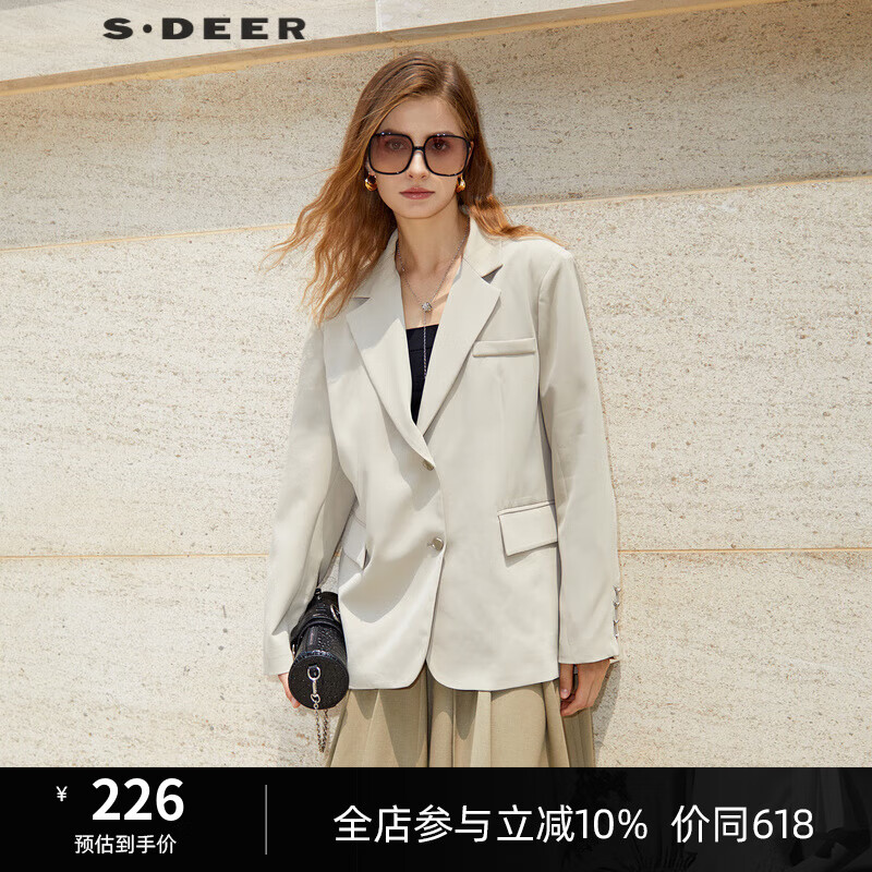 S.DEER【新】圣迪奧女裝OL風(fēng)單排扣寬松西裝外套S232Z2204 淡土紅/41 M 165
