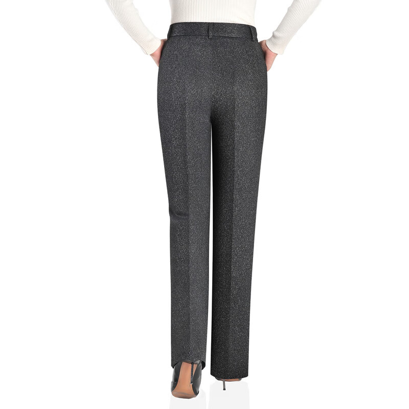 伊玟格格秋冬款女裤弹力妈妈直筒裤高腰中年女西裤黑灰加厚百搭长裤人字纹 深灰色 人字纹秋冬款 5XL  2尺9腰围35码(160斤左右穿)