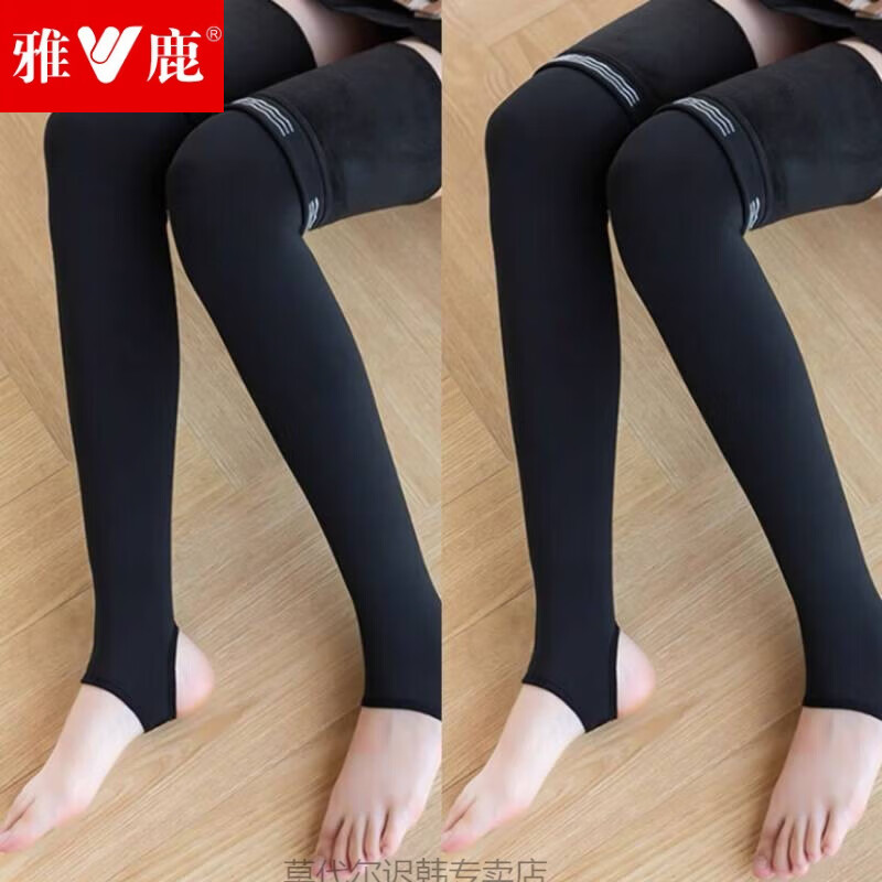 雅鹿大腿肉色過膝襪加絨加厚硅膠防滑護(hù)膝襪套根襪冬季保暖高筒長筒襪 3F3F黑色踩腳2雙加絨 2雙 S DM3F硅膠防滑高彈(80斤-160斤)