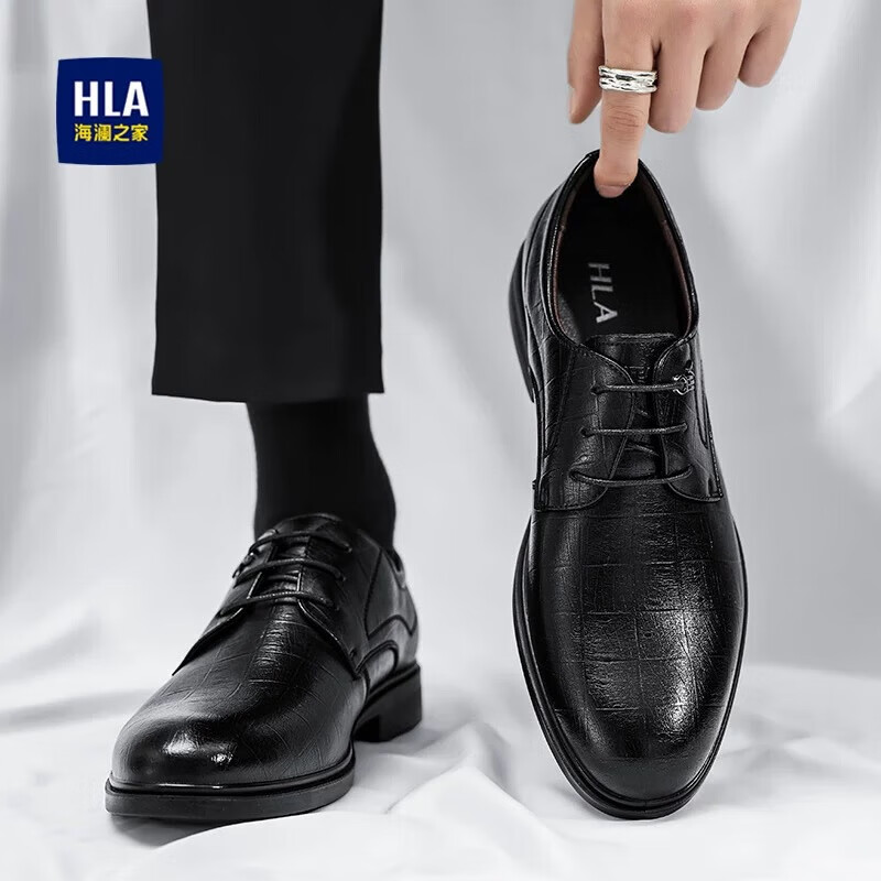 海澜之家(HLA)2026新款透气牛皮鞋男上班面试休闲结婚新郎鞋时尚增高德比鞋子男 黑色增高款(HAAPXM1EBG080AB) 40 (尺码偏大一码,拍小一码)