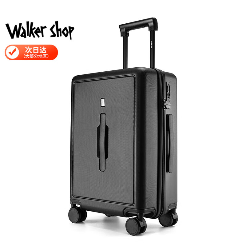 Walker Shop品牌拉链行李箱男女新款可登机商务出差密码轻便拉杆旅行箱子 黑色 20英寸 【可登机】
