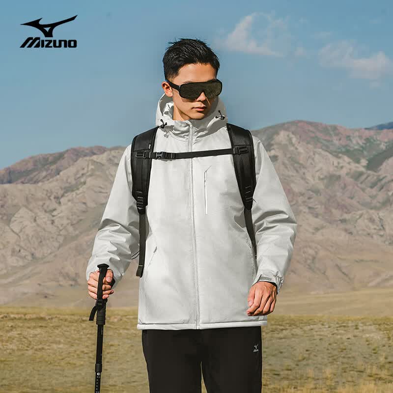 美津浓户外休闲夹克男百搭男士连帽防风防水春秋锋衣外套