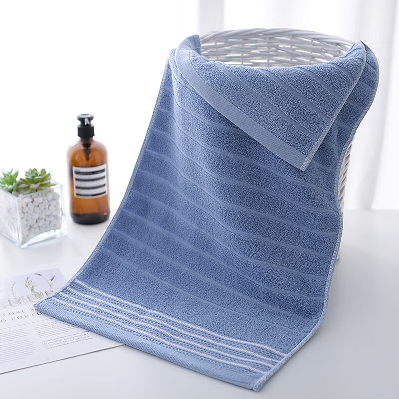 友得邦洗澡专用毛巾纯棉加长加厚吸水90厘米大号澡巾不褪色柔软亲肤 浅粉色-纯色横纹 1条 90cm*40cm