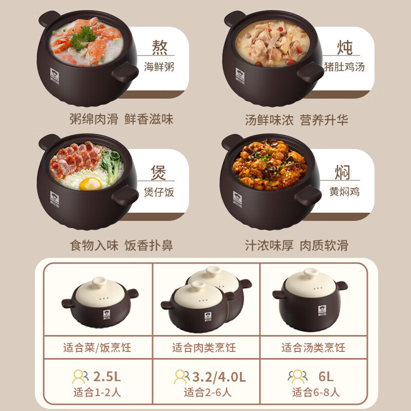 康巴赫（KOBACH）砂锅煲汤锅陶瓷煲仔饭耐高温熬药中药煲炖锅养生煲家用燃气灶专用 【爆款主推】90%选择5-6人 4L