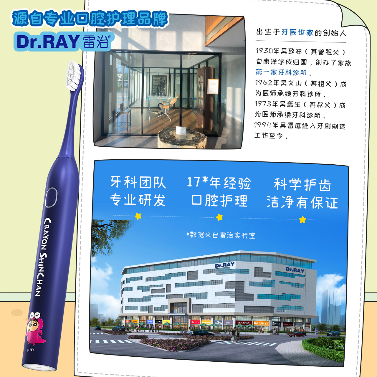 雷治(Dr.RAY)电动牙刷成人 蜡笔小新联名成人声波电动牙刷可充电男女生日礼物 电动牙刷套装【刷头*2 毛巾*1】1支