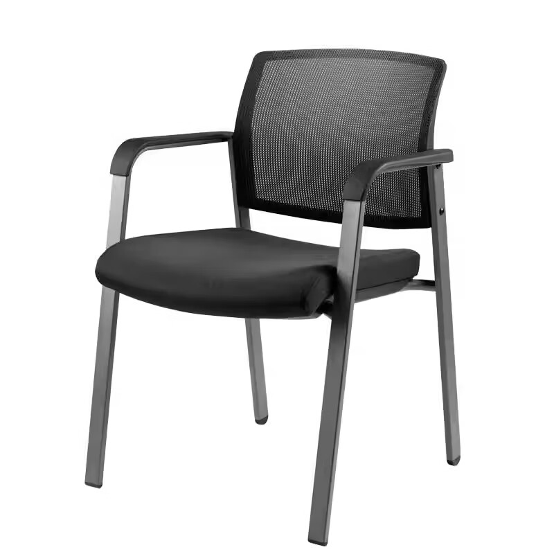 永藝撐腰椅電腦椅子辦公椅透氣網(wǎng)布會(huì)議椅人體工學(xué)椅麻將座椅3P 黑色會(huì)議椅 鋼制腳_ 固定扶手